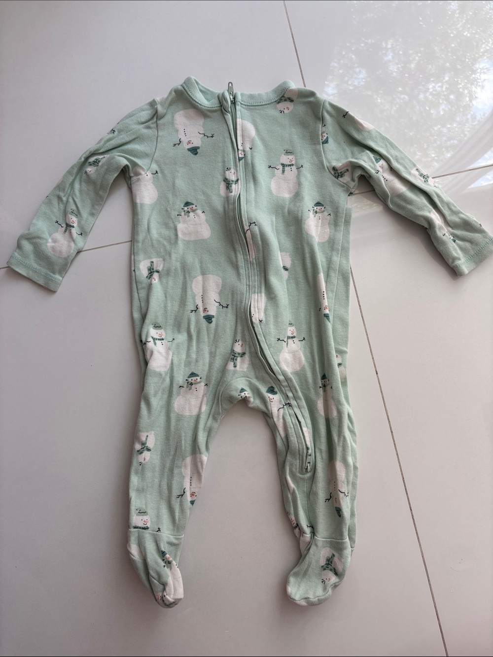 Old Navy Mint Green Snowman Print Footed One-Piece